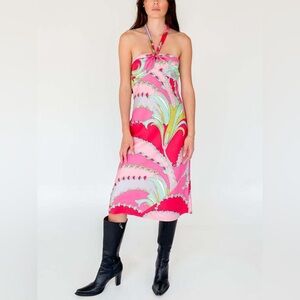 VTG Laundry by Shelli Segal 100% Silk Halter Midi Dress Pink Paisley Floral 4